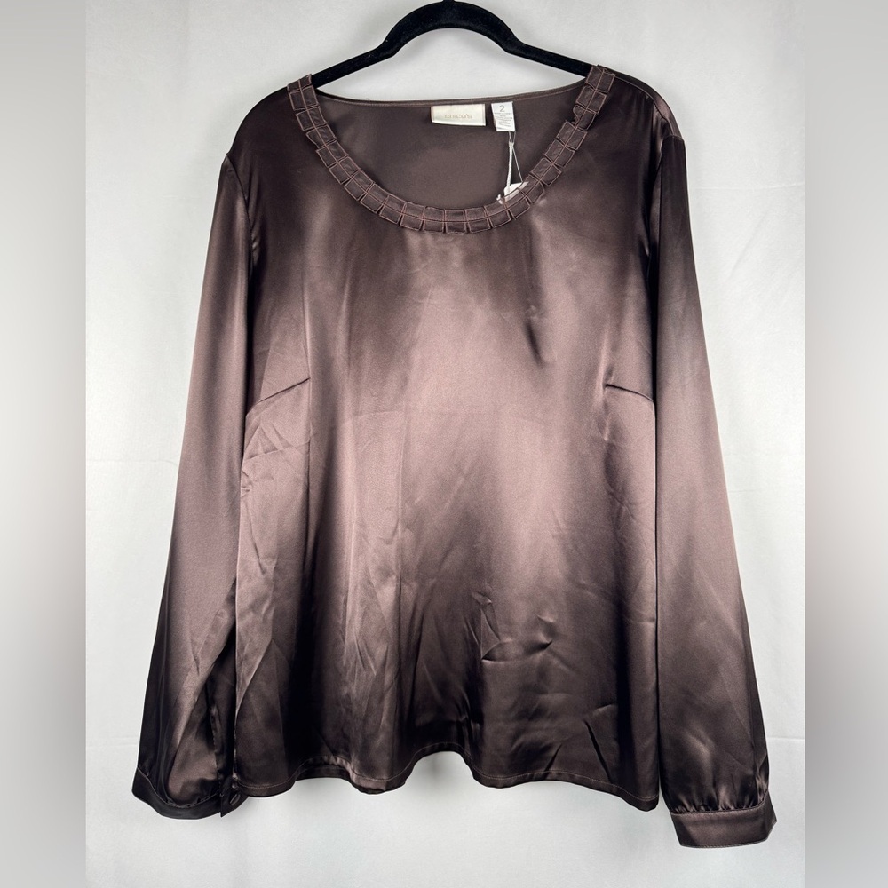 Chico's Origami Shine Pamola Top NWT 100% Silk Quiet‎ Luxury Office Career Large